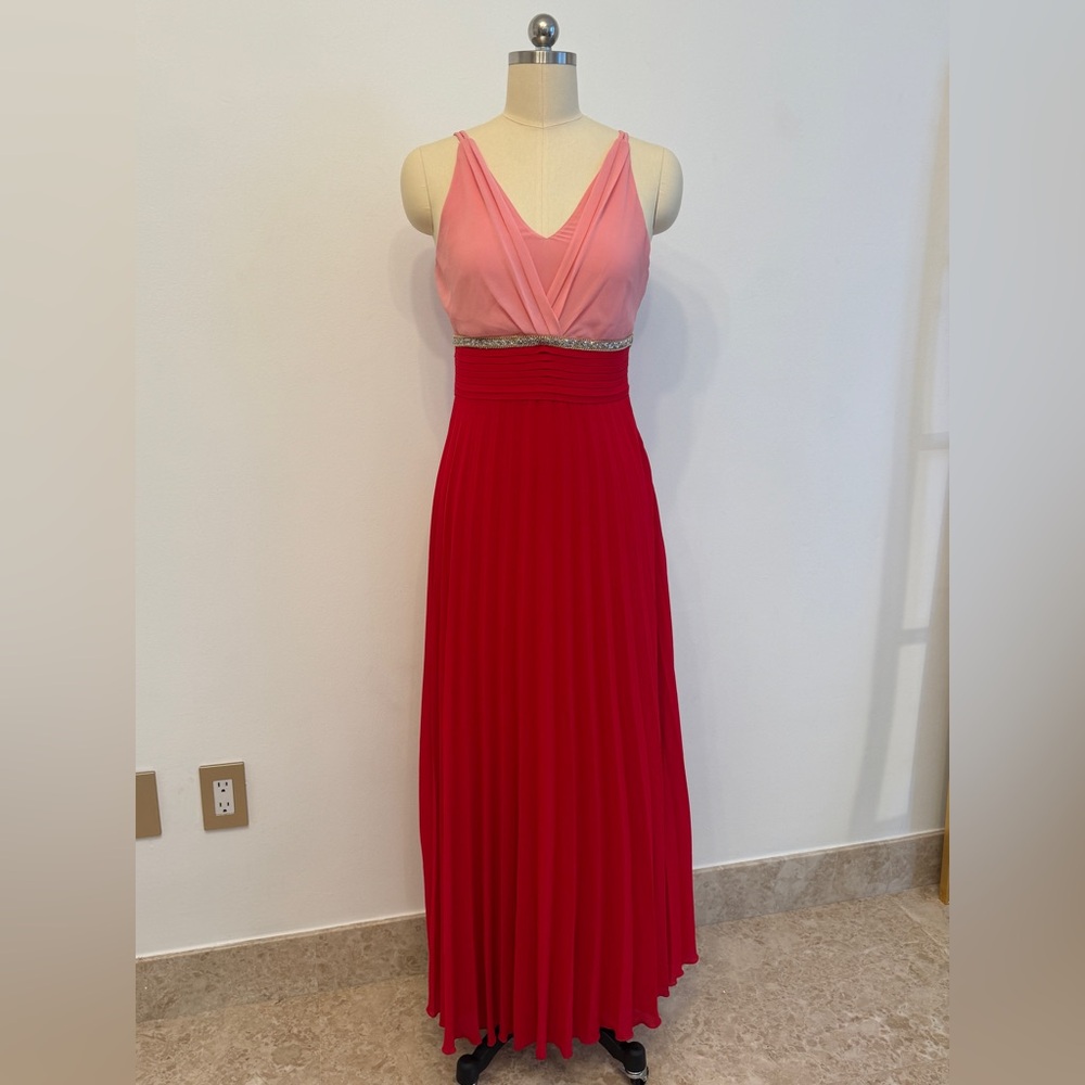 Tintoretto Designer Pink Red Colorblock A-Line Gown Maxi Long Dress IT 36 XS